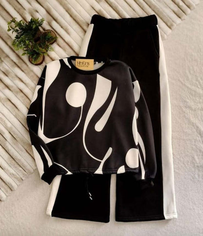 طقم شتوي نسائي أنيق بنقشات فاخرة – قطعتان